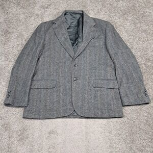 Croft & Barrow Mens Grey Herringbone Windowpane Two Button Blazer Sport Coat 44R